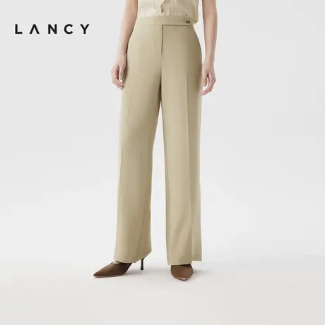 LANCY/朗姿2024夏季新款高端重工真丝缎面西装裤女直筒商务风裤子商品大图