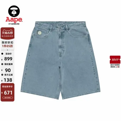 Aape旗舰店男装春夏小标徽章休闲潮流水洗牛仔短裤C638XXO图片