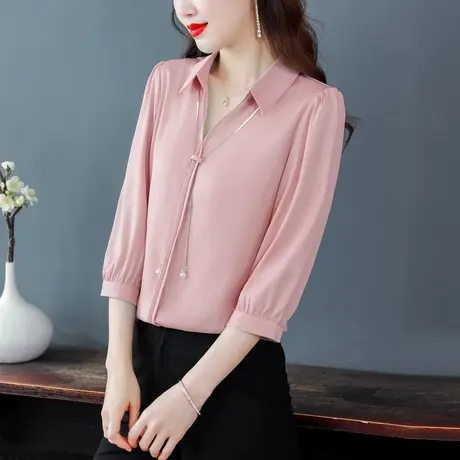 七分袖雪纺衬衫女夏季2023年新款漂亮气质女衫宽松显瘦遮肉女上衣商品大图