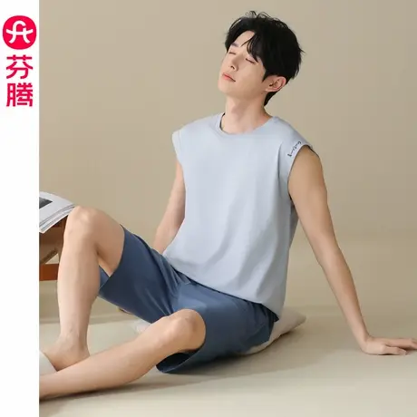 芬腾睡衣男无袖夏季纯棉2025新款可外穿休闲宽松背心短裤运动套装商品大图