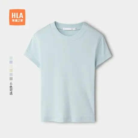 HLA/海澜之家休闲黑色圆领直筒短袖T恤25春夏新时尚针织上衣女装商品大图