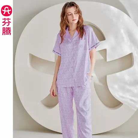 芬腾睡衣女夏季冰丝薄款短袖开衫套装抗菌休闲宽松大码女款家居服商品大图