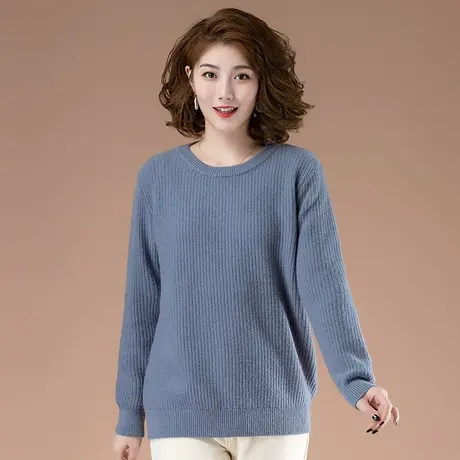 毛衣女秋冬加肥加大码女装宽松中年妈妈百搭显瘦圆领针织打底衫女商品大图
