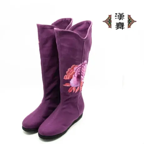 【宫廷风】中国风千层底布鞋汉舞原创设计女靴凤穿牡丹刺绣高筒靴图片