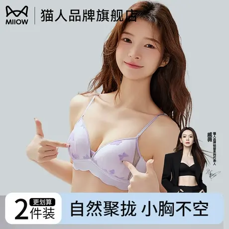 猫人法式透气蕾丝三角杯内衣女小胸聚拢无钢圈软支撑性感美背文胸图片