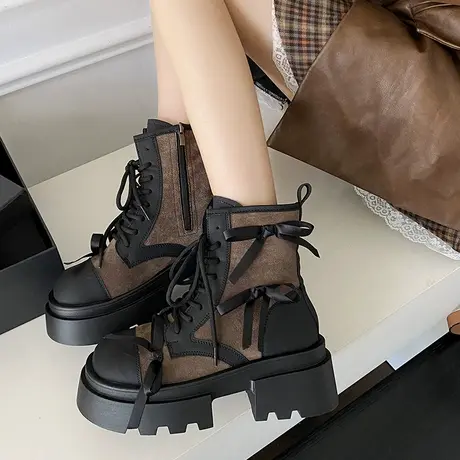 厚底增高甜酷马丁靴女2025秋季新款气质配裙子短靴小个子百搭靴子商品大图