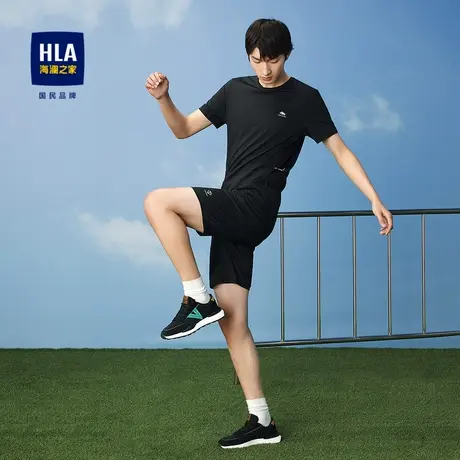 HLA/海澜之家平整休闲中裤男抽绳系带字母小标运动风纯色短裤男图片