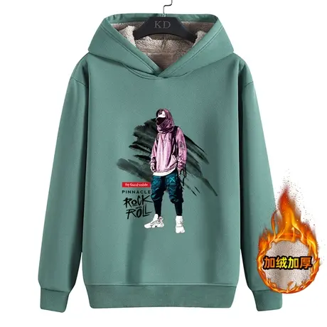 加绒卫衣男连帽男士冬季外套中学生宽松青少年秋冬加厚羊羔绒上衣商品大图