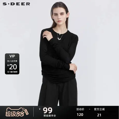 【秒杀】sdeer圣迪奥女装秋黑色长袖堆叠不规则针织S21183503图片