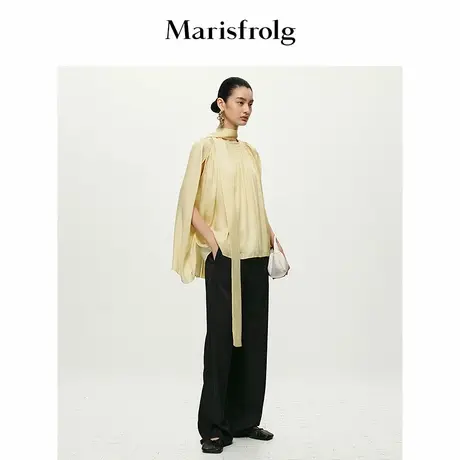【言选好物】Marisfrolg玛丝菲尔夏季新款黑色松紧束腰直筒休闲裤商品大图