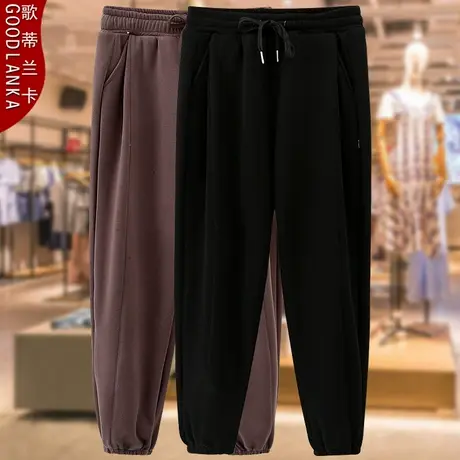 大码中年胖妈妈冬季加绒加厚运动裤子宽松时尚百搭束脚休闲卫裤女图片