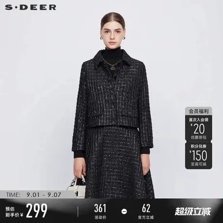 sdeer圣迪奥冬季女装通勤风复古翻领格纹短款外套S23482206图片