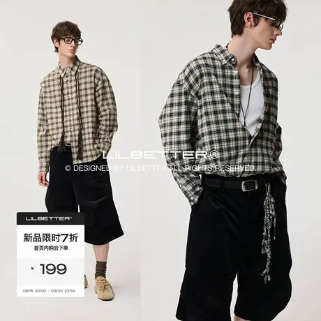 Lilbetter复古柔软法兰绒长袖衬衫2025秋宽松休闲格纹磨毛寸衫男商品大图
