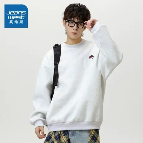 D4真维斯男装宽松休闲绣花卫衣 2025秋季新品 时尚男式套头上衣商品大图