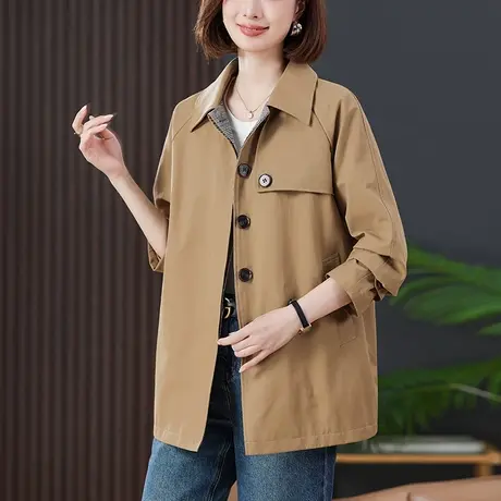 妈妈单排扣风衣女中长款加大码女装中老年气质洋气显瘦衬衣外套商品大图
