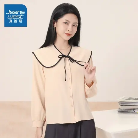 LE真维斯女装淑女风大翻领长袖衬衫 2025秋季新品 女式通勤衬衣商品大图