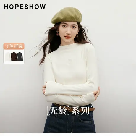 红袖2025冬季新款女装 【无龄】系列字母刺绣正肩长袖半高领上衣商品大图