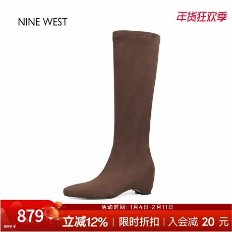 奥莱专供Nine West/玖熙复古弹力靴高跟及踝靴气质靴子秋冬女鞋图片