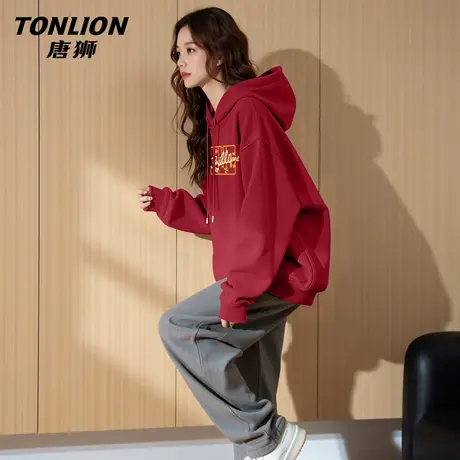 唐狮官方红色卫衣女春秋款2026新款女士宽松连帽本命年贺岁上衣VB图片