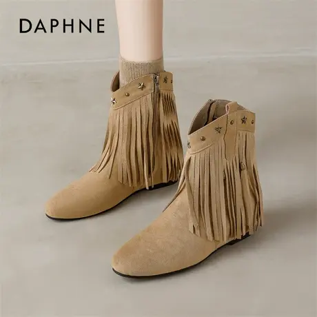 达芙妮复古流苏短靴女2025新款秋冬美拉德西部牛仔靴巨好看马丁靴商品大图