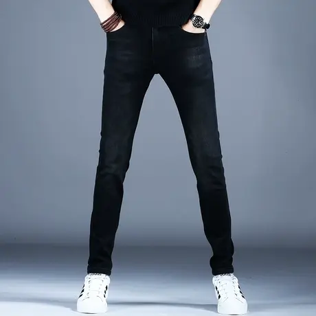 黑色牛仔裤男款小脚修身裤子潮流男弹力高端男裤秋款2023新款品牌商品大图