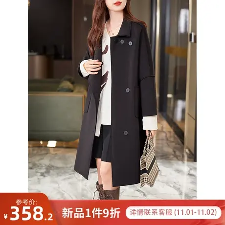 宝诗黎黑色蝙蝠袖长款过膝外套女宽松2023秋季新款英伦风气质风衣图片