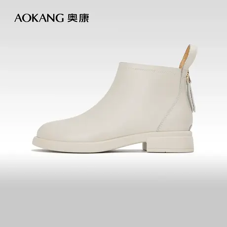 奥康女鞋 2023秋季新款真皮圆头女士时装靴平跟骑士靴切尔西靴商品大图
