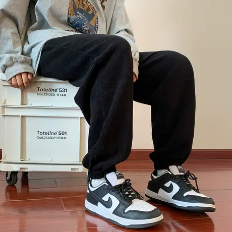 灯芯绒裤子男秋季加绒运动裤新款束脚卫裤宽松休闲裤男士秋冬长裤商品大图