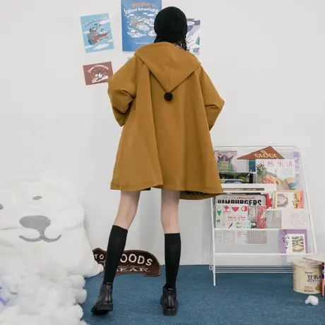尔给日系加棉呢子斗篷外套毛呢大衣女中长款冬款2019韩版宽松学生图片