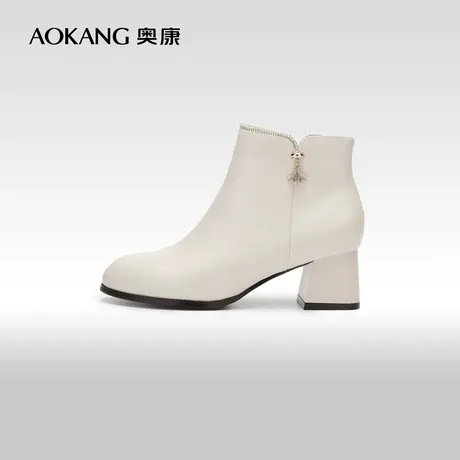 【门店发货】奥康女鞋 冬季新款时尚女士短靴粗高跟百搭妈妈鞋商品大图