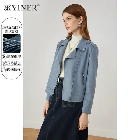 *YINER音儿奥莱女装秋季新仿麂皮绒西装领短外套图片