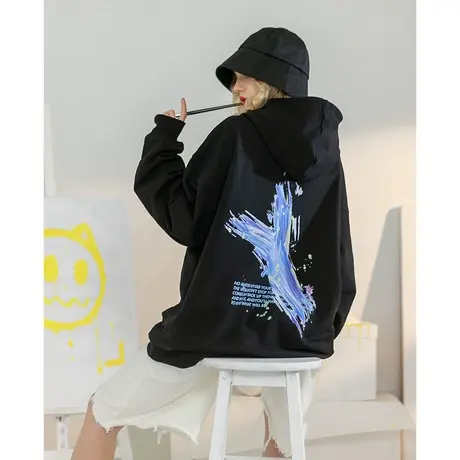 YEP情侣2023卫衣女春秋潮ins宽松bf韩版黑色炸街连帽外套长袖上衣商品大图