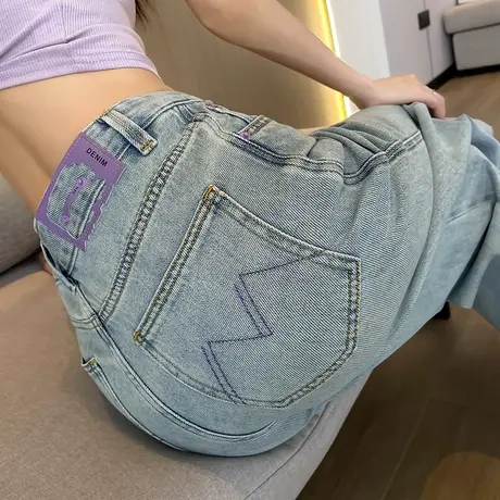 复古牛仔裤女春秋2024新款浅色高腰垂感直筒宽松女裤子窄版阔腿裤商品大图