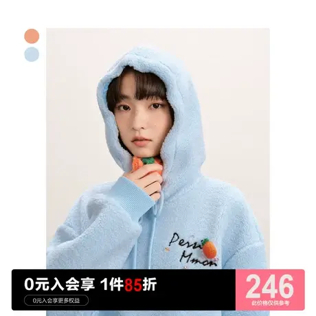 【少女中国】乐町萌趣加厚连帽卫衣2023春季女毛毛绒婴儿蓝色外套商品大图