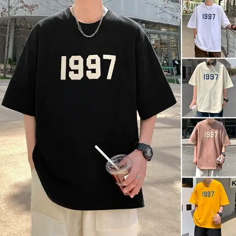 夏季美式高街发泡印花短袖T恤男潮牌ins潮流宽松休闲复古纯棉半袖商品大图