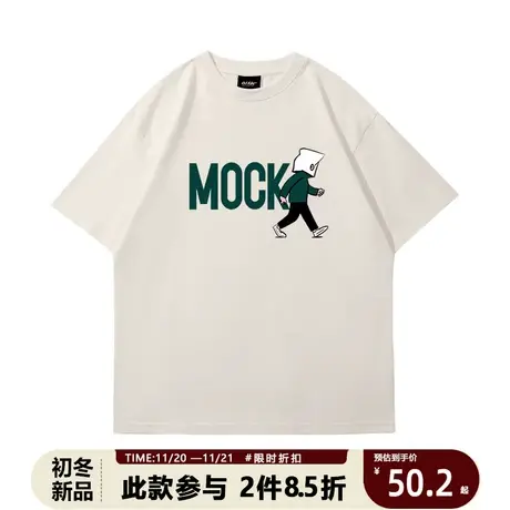 学院风纯棉青少年短袖T恤夏季宽松趣味字母卡通印花半袖上衣潮牌商品大图