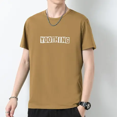 莫代尔男士短袖t恤冰丝速干凉感圆领上衣服夏季字母印花半袖体恤商品大图