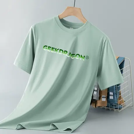 液氨丝光棉短袖t恤男夏季冰丝凉感速干圆领体恤潮流字母印花半袖商品大图