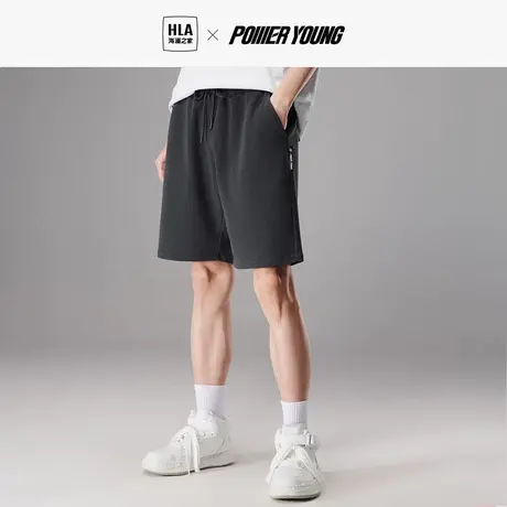 HLA/海澜之家休闲卫裤中裤夏季新款弹力抽绳直筒华夫格短裤子男士商品大图