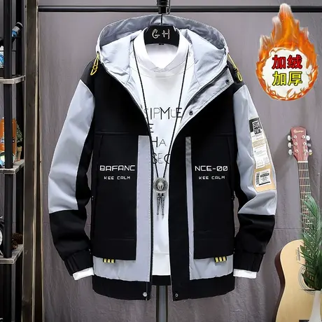 秋冬季加绒加厚外套男生棉衣羽绒棉服青少年棉袄初中高中学生夹克商品大图