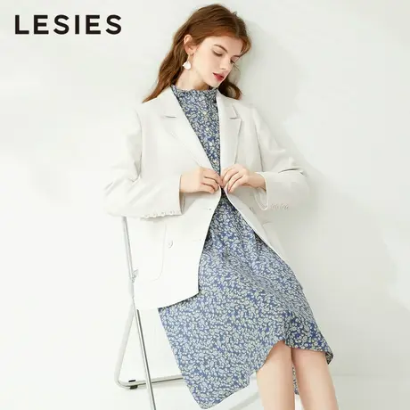 蓝色倾情春夏季女装新款 白色淑女贡针双排扣长袖西装外套上衣图片