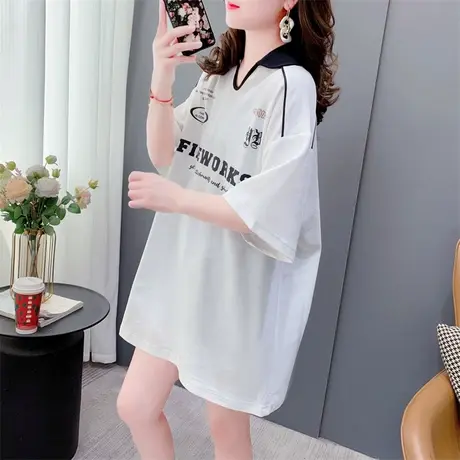 学院风U领短袖t恤女2023夏季新款宽松休闲设计感洋气POLO衫上衣潮图片