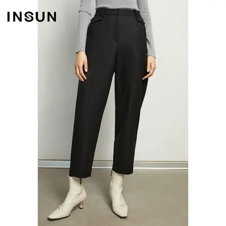 INSUN恩裳冬季纯色垂感羊毛直筒西装裤图片
