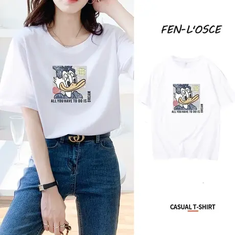 纯棉短袖t恤女夏装2023年新款学生设计感小众宽松大码半袖上衣潮商品大图