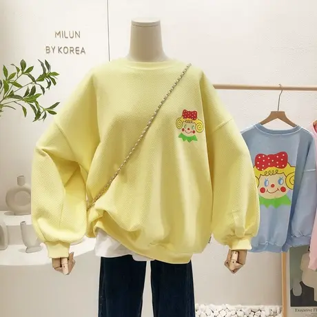 2022春秋薄款韩国东大门ins卡通休闲宽松卫衣元气少女闺蜜姐妹装图片