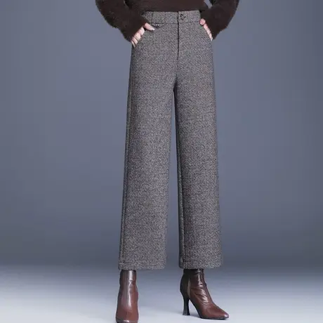 气质毛呢阔腿裤女秋季2023新款小个子通勤休闲裤垂感显瘦直筒靴裤商品大图