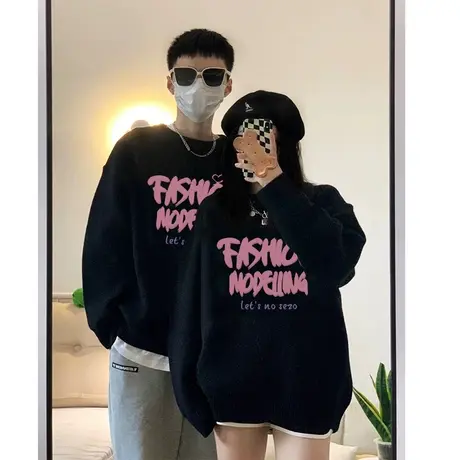 黑色情侣卫衣大码薄款胖mm显瘦外套ins潮复古小众日系秋季上衣女商品大图