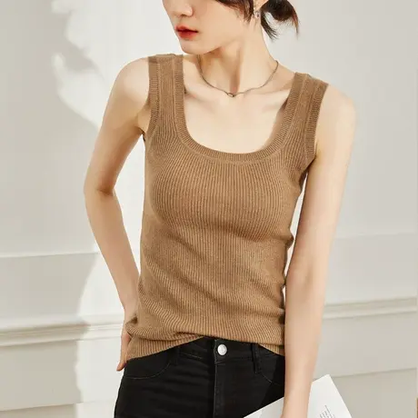 U型方领无袖针织T恤2023年早春新款内搭上衣修身外穿吊带背心女图片