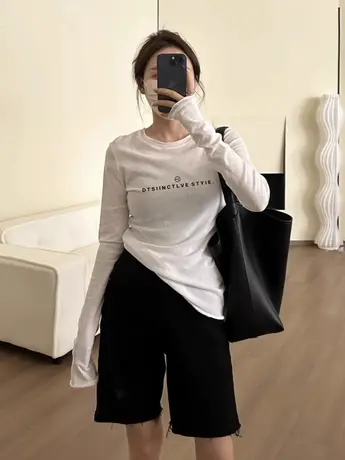 白色仿棉洋气内搭打底衫女2023新款秋冬季加绒大码长袖t恤上衣服商品大图