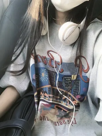 日系大码t恤女复古灰色短袖胖mm大码遮肚子显瘦ins潮夏季正肩上衣商品大图